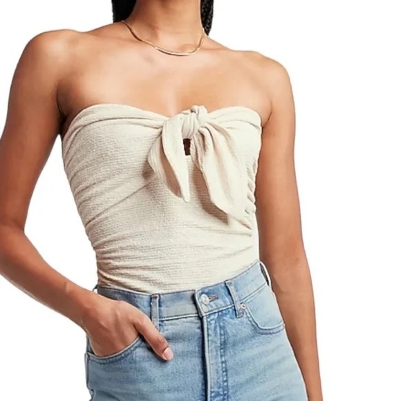 Express Mettalic Gold Cream Front Tie Tube Top Bow New Size XS - Picture 1 of 6